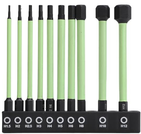 10 Uds. Broca de Llave Hexagonal de Impacto Cabeza Hexagonal Juego de Brocas de Llave Allen S2 Broca de Destornillador Neumático Verde de Acero