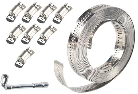 JISADER Abrazadera de manguera de acero inoxidable 304 Abrazadera de manguera de engranaje helicoidal grande, abrazadera de metal, flejado DIY para mecánica, 3.5 m con 8 sujetadores