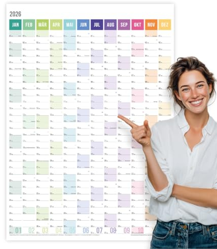 heaven+paper® Wandkalender 2026 | Jahresplaner 2026 A1 | Jahreskalender 26 aus FSC zertifizierten Naturpapier | 12 Monate mit Feiertagen | Calendar made in Germany | XXL Wandkalender | Wandplaner