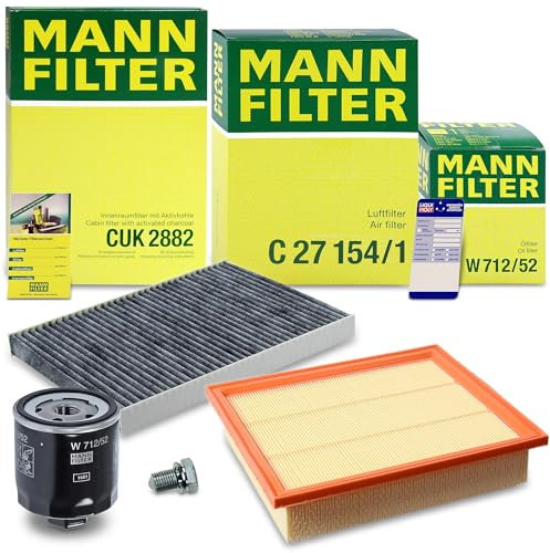 MANN-FILTER Inspektionspaket Filterset 1x Ölfilter, 1x Luftfilter, 1x Innenraumfilter (Aktivkohlefilter), 2x Ölablassschraube mit Dichtung Kompatibel mit VW GOLF 3 (1H1)(1H5), VENTO (1H2)