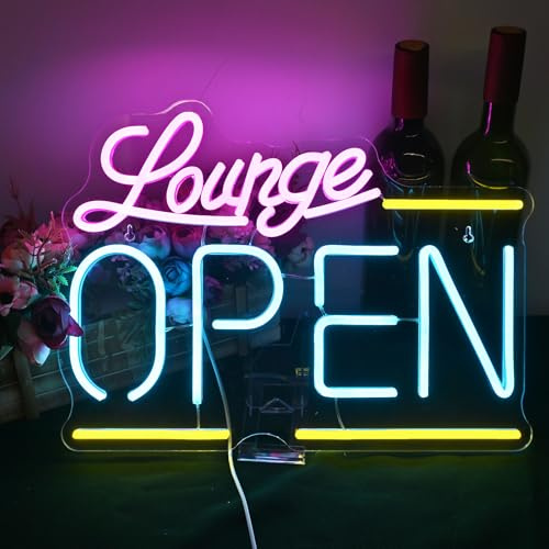 Uike SIGN Lounge Open Neon Schild,Business Neon Sign,USB Dimmbare Leuchtreklame,Neon Light,für Bar Salon,Party,Shop,Café,Club,Store,Open Sign für Wanddekoration