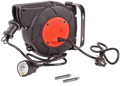 Kestek Wand Kabeltrommel mit Automatik, 10m H05VV-F 3G1,5mm² - Kabelrolle, Kabelbox, automatische Aufwicklung, ideal für Werkstatt und Haushalt