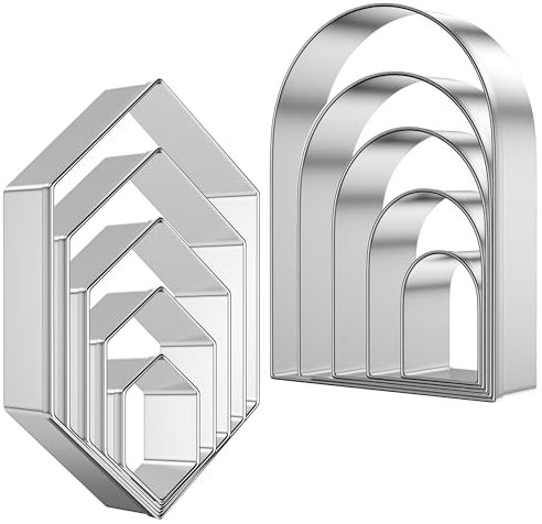 10 Pcs Arch Cookie Cutter and Hexagon Cookie Cutter Set,Rainbow Cookie Cutter,Plaque Cookie Cutters Variety Pack,Diamond,Honeycomb,Boho,Geometric Cookie Cutters Shapes Molds,Polymer Clay Cutters