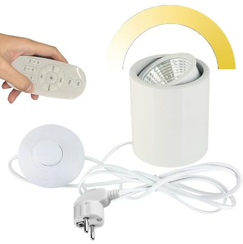 FSLiving 7W LED Accent Uplight mit 1,8m Schaltkabel, Dimmbares Spotlight mit Fernbedienung, led Wandleuchte Wandspot mit Schalter für Galerie Ausstellung Gemälde Platte,Weiß
