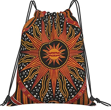 Psychedelisch Himmlisch Sonne Mond Planet Bohemian Hippie Orange Turnbeutel Verstellbar Tunnelzug Gym Sack Nachhaltig Zuziehbeutel Für Kinder Schwimmen Damen