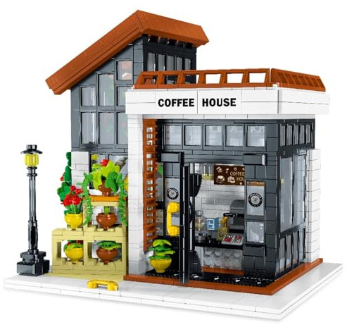 fisca Cafe Bauklötze Set - 1512PCS Sunshine Cafe mit LED, Stadt Cafe Baukasten für Jungen, Mädchen und Erwachsene Geburtstag Dekoration Handmade Ideen