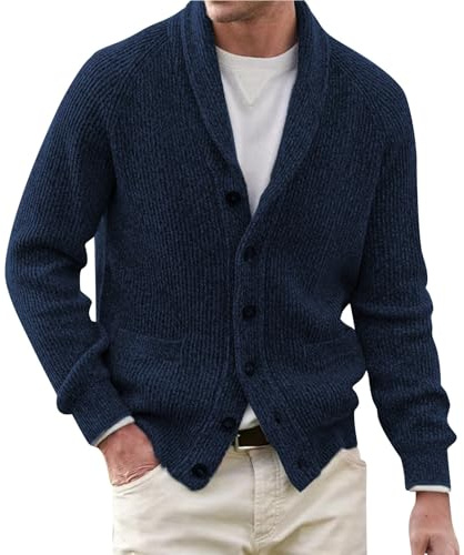 ZRYAZQ Cardigan Homme Laine Knitted Cardigan À Manches Longues Couleur Unie Mélangée À Col Châle Pull Homme Classiques Décontracté Gilet Boutonné En Tricot Sweater Avec Poches