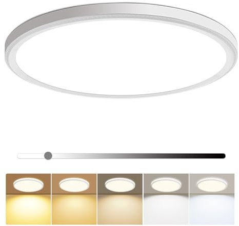 hunhun 16 Inch Dimmable LED Flush Mount Ceiling Light 4800LM Round Light Fixture 5 Color Temperature Selectable Super Slim Large Flat Ceiling Lamp for Living Dining Room White