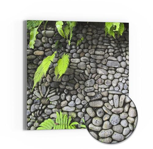 DEQORI Leinwandbild Hybrid | Motiv Stein und Farn | Design Canvas 30x30 cm | Leinwand Bild flach & modern mit Glas | Wandbild für Wohnzimmer, Schlafzimmer, Flur & Küche