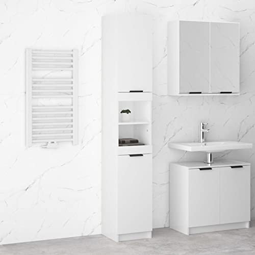 Somanki Badschrank, Bad Kommode, Badezimmer Möbel, Badzimmer Schrank, Aufbewahrungsschrank, Bad Schrank, Hochglanz-Weiß 32x34x188,5 cm Holzwerkstoff