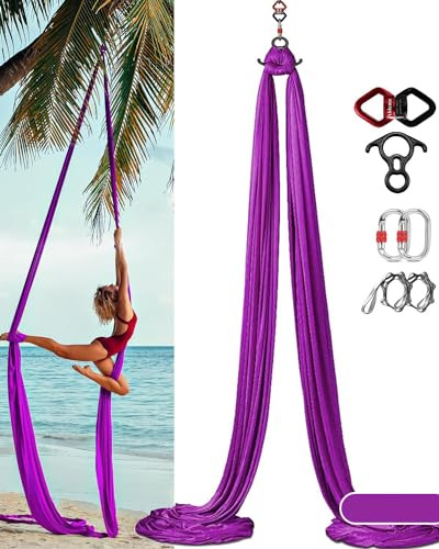 Aerial Serviette de yoga verticale avec accessoires, faible étirement, 8 m, tissu de qualité supérieure (violet)