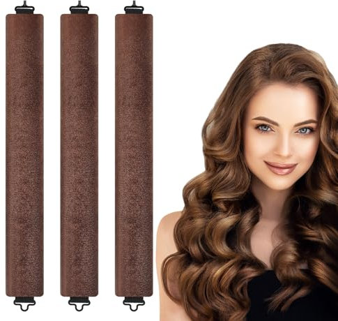 Farerkass 3 Pezzi Bigodini Senza Calore, Bigodino Lungo per Boccoli, DIY Bigodino Fascia Capell, Ferro Arricciacapelli Senza Calore per Tutti i Tipi di Capelli (braun, Large)