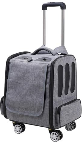 Chariot de voyage pliable pour animaux de compagnie, sac à dos de transport pour chat/chien, sac de voyage respirant avec roulettes, boîte pour chien, sac de transport pour chat avec poches(Gray a)