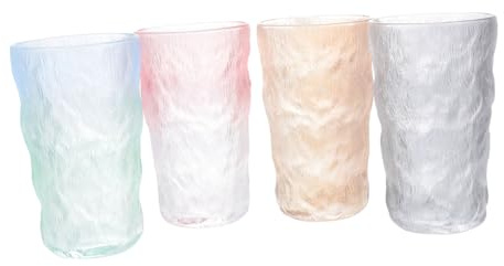 PHENOFICE 4stücke Glasbecher Mattiertem Design für Bar und Restaurant Getränkebecher aus Hochwertigem Glas Robust und Widerstandsfähig für Zuhause und Büro Zufällige Farbe