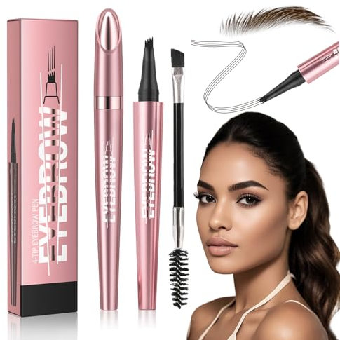 3D Magique Crayons à sourcils imperméables- 2024 Nouveau Micro Crayon à Sourcils avec 4 Pointes de Fourchette crayon à sourcils crée sans effort des sourcils d'apparence naturelle (1# Marron foncé)