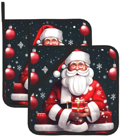 Set di 2 presine quadrate con stampa di Babbo Natale, resistenti al calore, per la cucina, set da cucina