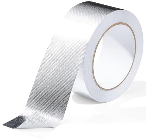 FIREWESS Aluminiumband, Aluminiumfolie Hitzeschild Band, Silber Alu Klebeband, Glasfaser Hitzeschild Folienband für Schlauch und Auto Verwendung 75mm*20m