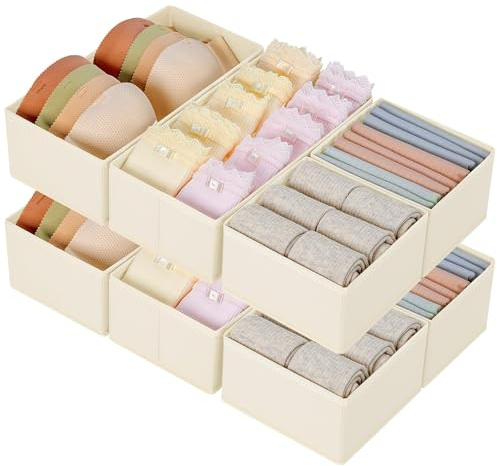 DIMJ Cajones Sistema de Organización de Cajones Organizador - Caja de Almacenamiento de Tela, Insertos de Cajones para Armarios, Armario Organizador para Ropa, 8 Unidades, Beige Clásico