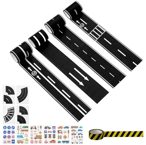16 Pcs Straße Washi Tape, Straße Autobahn Eisenbahn Klebeband, Spur Straßenband Eisenbahn Straße Klebeband, Verkehrszeichen Aufkleber für Spielzeugauto, Bullet Journals, Scrapbooking, Verpackungen (B)