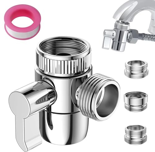 Shower Diverter Valve, Faucet Diverter Valve with Aerator Brass Sink 3-Way Diverter Valve for Hand Held Shower with M22/M24/G1/2 Adapters for Bathroom Bathtub