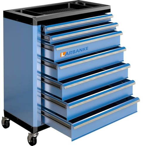 LARBANKE 7-Drawer Rolling Tool Chest with Lock&Keys and Swivel Casters,Tool Chest with Multi-Sizes Drawers and Multifunctional Countertop,Special Connect Rods for Connection with 5-Drawer Tool Cabinet