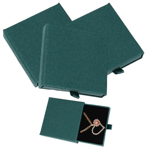 XPEX 3 Pezzi Scatola Regalo per Gioielli Scatola Piccola per Gioielli Braccialetto Collana Regalo Quadrata Estraibile Adatta per Confezionare Regali di Nozze （verde scuro）