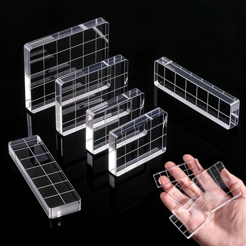 Mabor 6Pcs Acrylic Blocks for Stamping, Acrylic Stamp Blocks, Clear Stamping Tools Set with Grid Lines for Scrapbooking DIY Crafts Card Making, Assorted Sizes