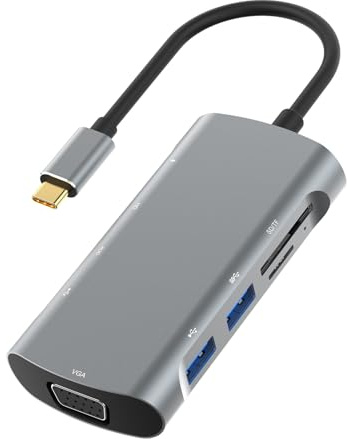 Jectse USB C Hub, 9 in 1 Laptop Docking Station with 4K HDMI, Supports PD USB3.0 USB2.0 * 2 SD/TF Card Reader HD VGA, USB Type C Hub Multiport Adapter for Projector Monitors
