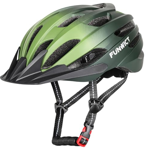 FUNWICT Casque de vélo pour Homme et Femme, Casque de vélo de Route VTT réglable avec Pare-Soleil Amovible pour vélo et VTT (Vert foncé, L : 57-61 cm)