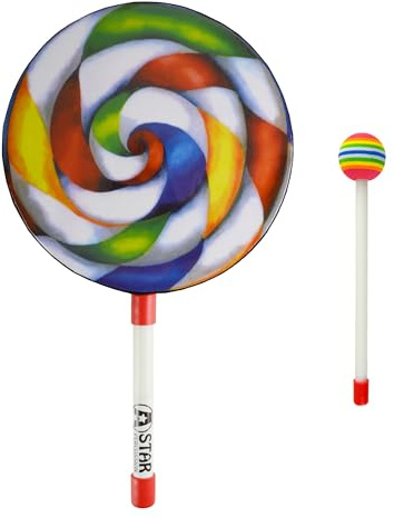 A-Star 8 inch Lollipop Hand Drum with Plastic Soft Head Beater - 20cm Rainbow Drum
