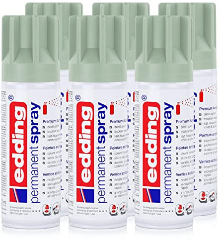 edding Permanent Spray Premium-Acryllack mellow mint 200ml – seidenmatt – Sprühlack deckt sofort, trocknet extrem schnell und hält dauerhaft innen & außen, für Glas, Metall, Holz uvm. (6er Pack)