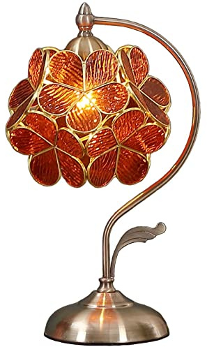 Bieye L30751 Tiffany Style Stained Glass Flower Petal Table Lamp with Brass Base for Home Décor (Brown, 8 Cherry Blossom)