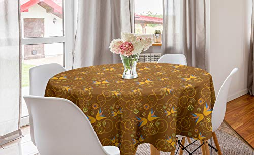 ABAKUHAUS Blumen Runde Tischdecke, Glockenblume und Strudel, Kreis Tischdecke Abdeckung für Esszimmer Küche Dekoration, 150 cm, Ginger orange