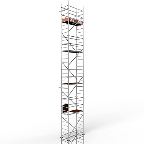 ALTEC Rollfix 2.0 Rollgerüst fahrbar, 10m Arbeitshöhe, inkl. Wandanker | Fahrbares Gerüst aus Aluminium, Baugerüst zertifiziert, 200 kg/m² Traglast, DIN EN 1004-1, ISO 9001:2015