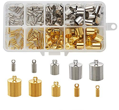 Cheriswelry Kordel-Endkappen, zum Einkleben, für Kumihimo-Schmuckquasten, 2 mm, 3 mm, 5,5 mm, 8 mm, 9 mm, 170 Stück