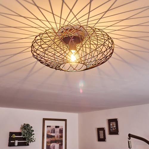 HOFSTEIN Deckenleuchte Wemude, Deckenlampe aus Metall, Lampe Schwarz-Kupfer, 1-flammig, E27-Fassung, Spannender Lichteffekt, Gitter-Optik, Metall, 40 cm, Schlafzimmer, Esszimmer, Küche, Retro Vintage