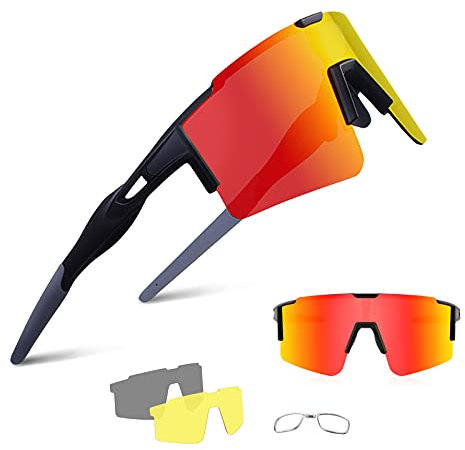BangLong Polarisierte Sonnenbrille, Fahrradbrille Herren Damen UV 400 Schutz mit 3 Wechselgläser, Schutzbrille Sportbrille für Outdoorsport Radfahren Laufen Golf