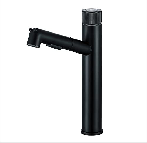 WPHH Schwarze Wasserhahn Bad Mit 360° Drehbarem Wassersprudler, Einhebel Waschtischarmatur Mit Druckknopf, Dual Mode Spültischarmatur Mischbatterie Aus Messing,Tall