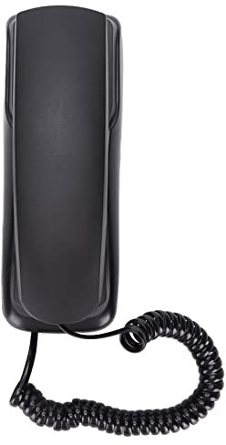 Teléfono de pared multifunción – Teléfono fijo para montaje en pared pequeña función de flash de rellamada y función de pausa para el último número (negro)