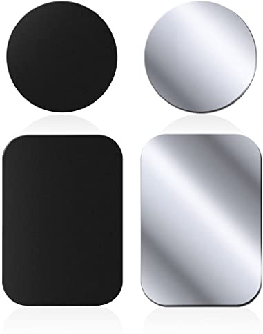 Rouclo Set di 4 piastre in metallo autoadesive con adesivo per magnete da auto, supporto per cellulare da auto, molto sottile, per cellulare e tablet, colore argento nero