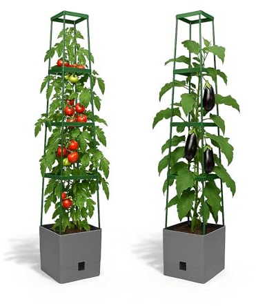 Bio Green Maxitom Anthracite MT 2 AQ- Soporte de 5 pies para Escalada al Aire Libre, vides, Verduras, Tomates, Maceta de jardín con Enrejado, Paquete de 2 Torres para Plantas, Color Gris