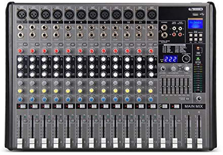 FGHSD DJ Mixer controllers Audio Mixer Live Broadcast Home Music Production 12 Channels Mini Audio Mixer for Webcast K Song