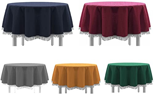 Tischdecke Gartentischdecke einfarbig mit Fransen Classic viele Größen Formen und Farben (Blau, Rund D: 130 cm)