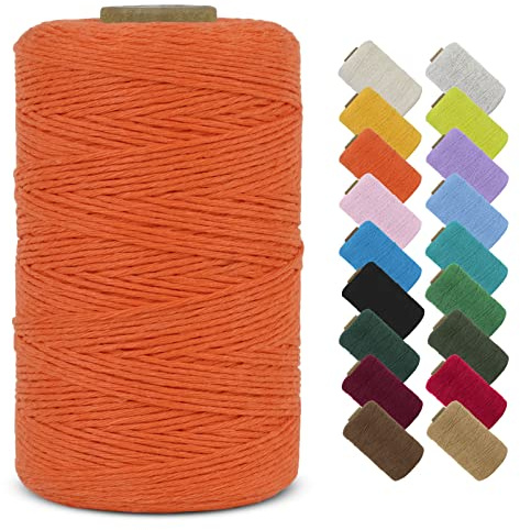 LEREATI Makramee Garn 1mm x 390m Baumwollgarn Geflochten Baumwollschnur Natürliche Baumwolle Garn, Bunt Macrame Cord 1mm für DIY Stricken Wandbehang Vorhang Hängepflanze Handtasche (Orange)