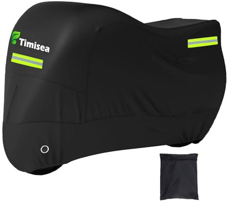 Housse de protection pour moto extérieure, en tissu Oxford 420D avec bandes réfléchissantes, boucle de ceinture, housse de protection imperméable et résistante à l’hiver, noire, pour l’extérieur