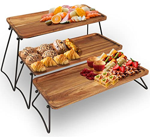 Dessertständer mit 3 Etagen, Cupcake-Ständer & Türme Serviertablett Set, Tragbarer Faltbarer Lebensmittel-Display-Ständer, gestufte Käse-Charcuterie-Bretter