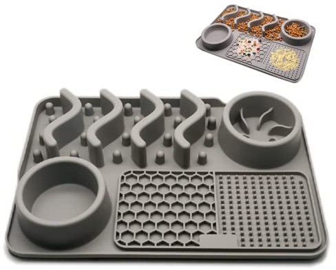 Yonphy Slow Feeder Leckmatte Hund, rutschfest Schleckmatte mit Saugnäpfe, 30 x 20 cm Multifunktionell Haustier Futtermatten für Kleine, Mittel und Große Hunde Katzen (Grau)