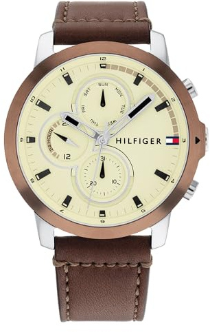 Tommy Hilfiger Reloj Analógico de Cuarzo Multifunción para Hombre con Correa de Cuero Marrón - 1792053