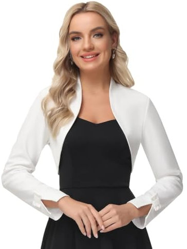 GRACE KARIN Bolerojacke Damen festlich Cardigan Weiß Bolero DECl521-1 M