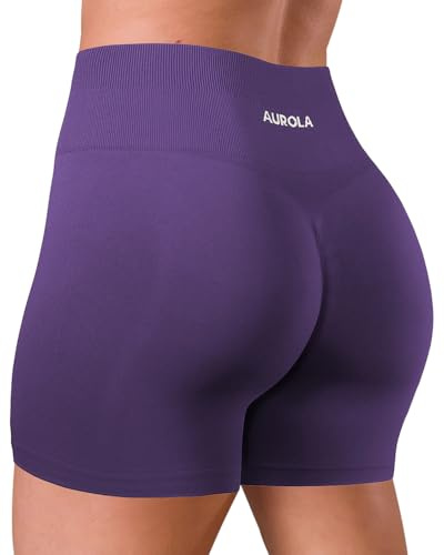 AUROLA Dream Collection - Pantalones Cortos de Entrenamiento para Mujer, Cintura Alta, Pantalones Cortos Deportivos sin Costuras, Violeta (Gentian Violet), S